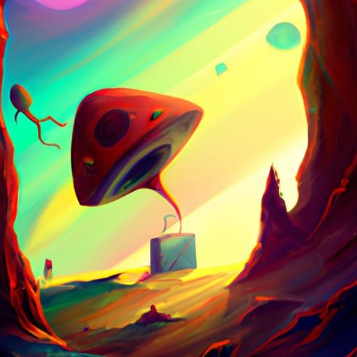 Surreal Exploration Painting in Vivid Colors