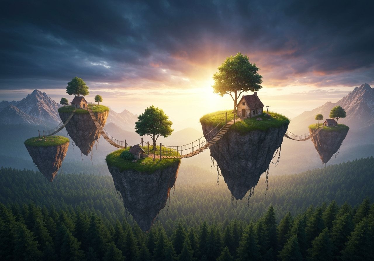 Fairytale Floating Islands in Golden Hour Light