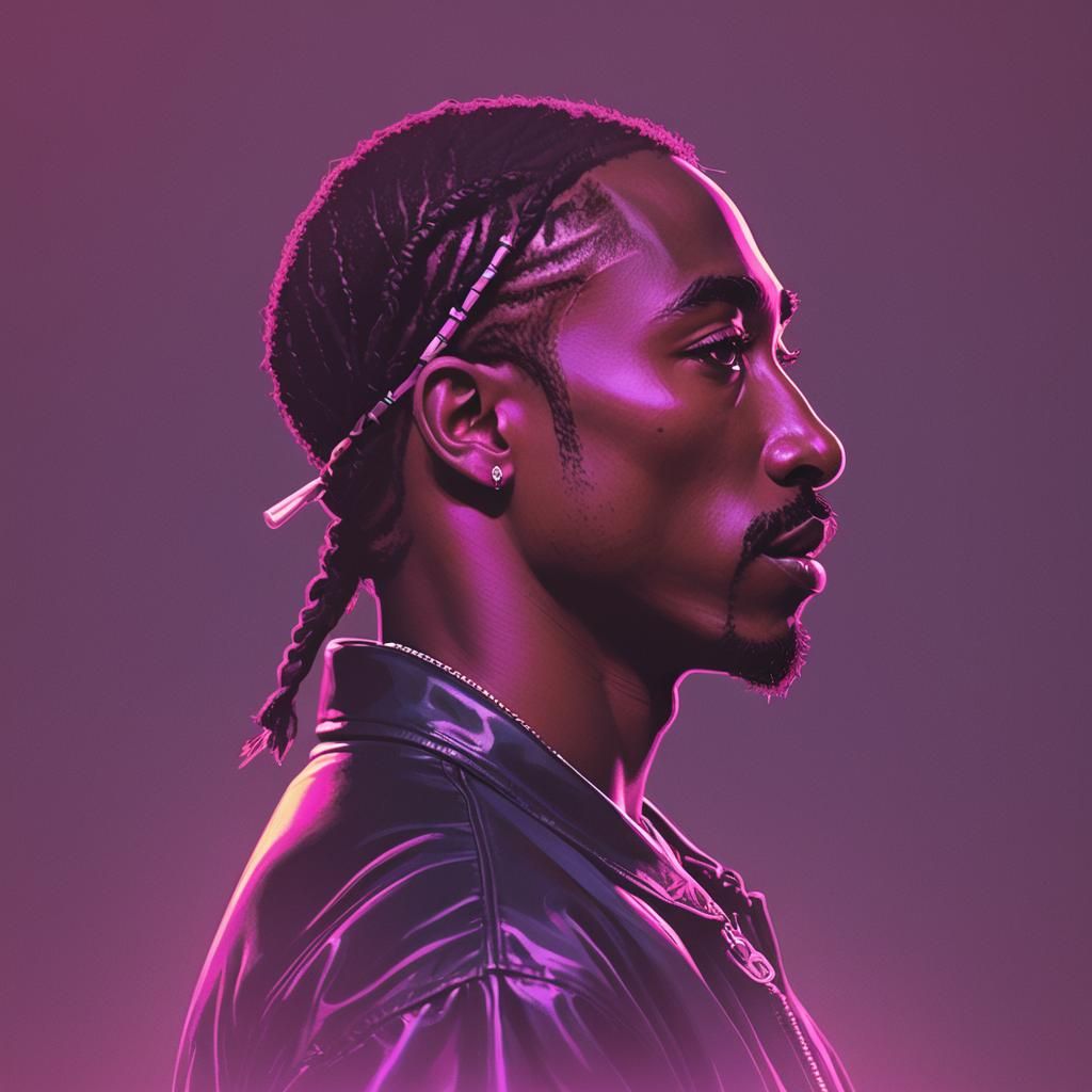 2Pac Side Profile in Synthwave Neon Style