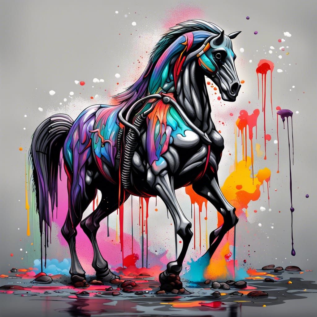 Grim Reaper and Skeletal Horse in Graffiti Art