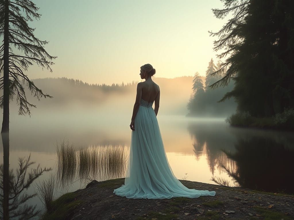 Serene Woman in Ethereal Landscape