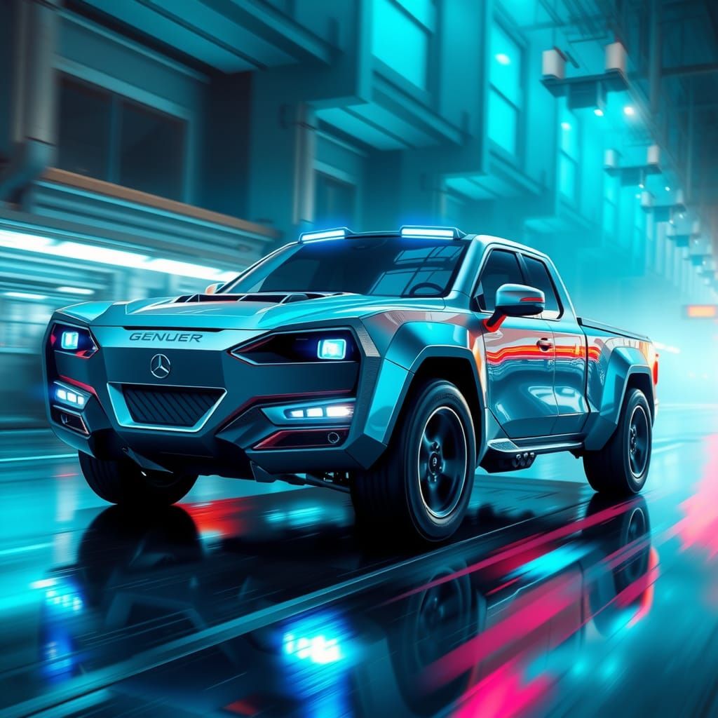 Cyberpunk Pickup Truck in Moebius Comic Style