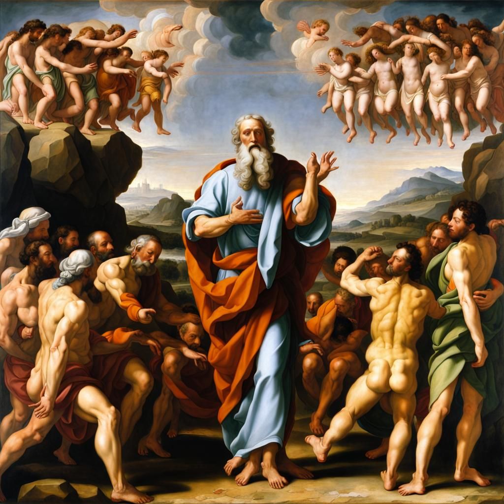 Moses Enters Promised Land: Oil Painting