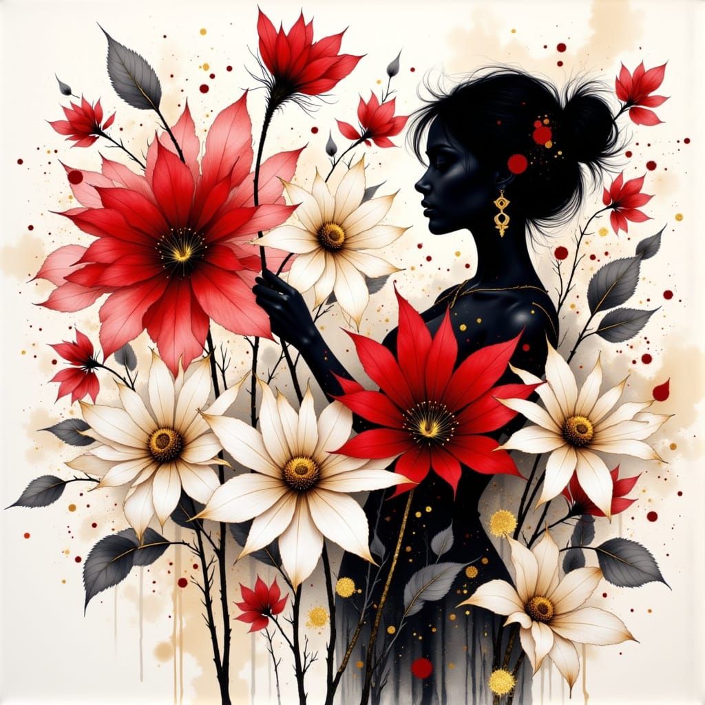 Gilded Ink Flowers with Splatter Effects