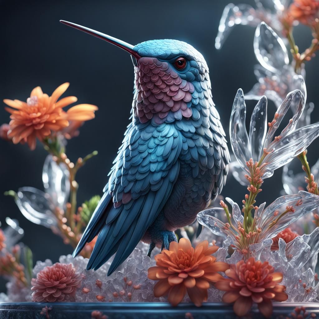 Icy Hummingbird Sculpture: Detailed Matte Painting