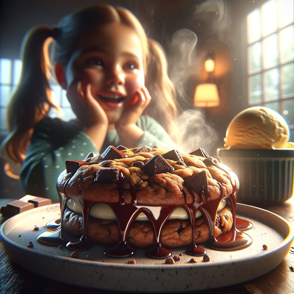 Fresh Cookie with Ice Cream in Cinematic Style