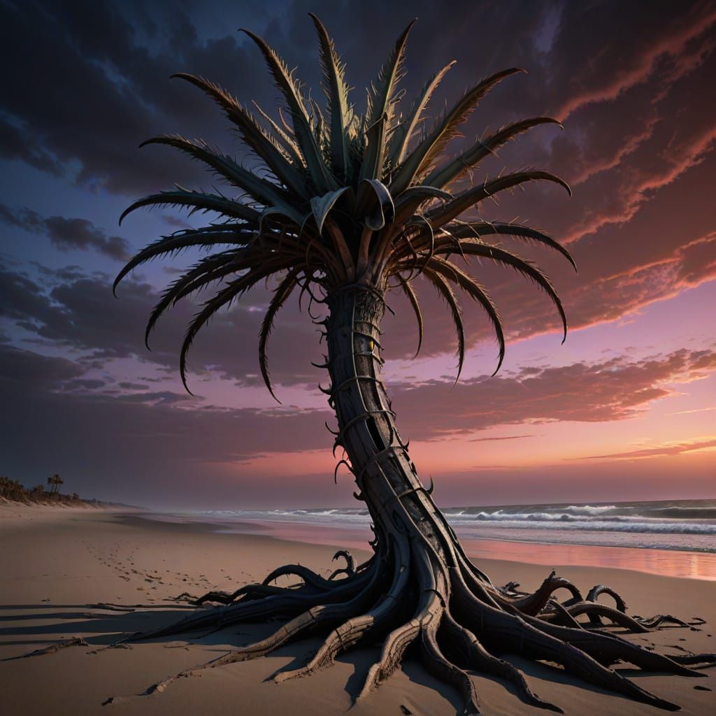 Surreal Alien Palm Tree with Teeth