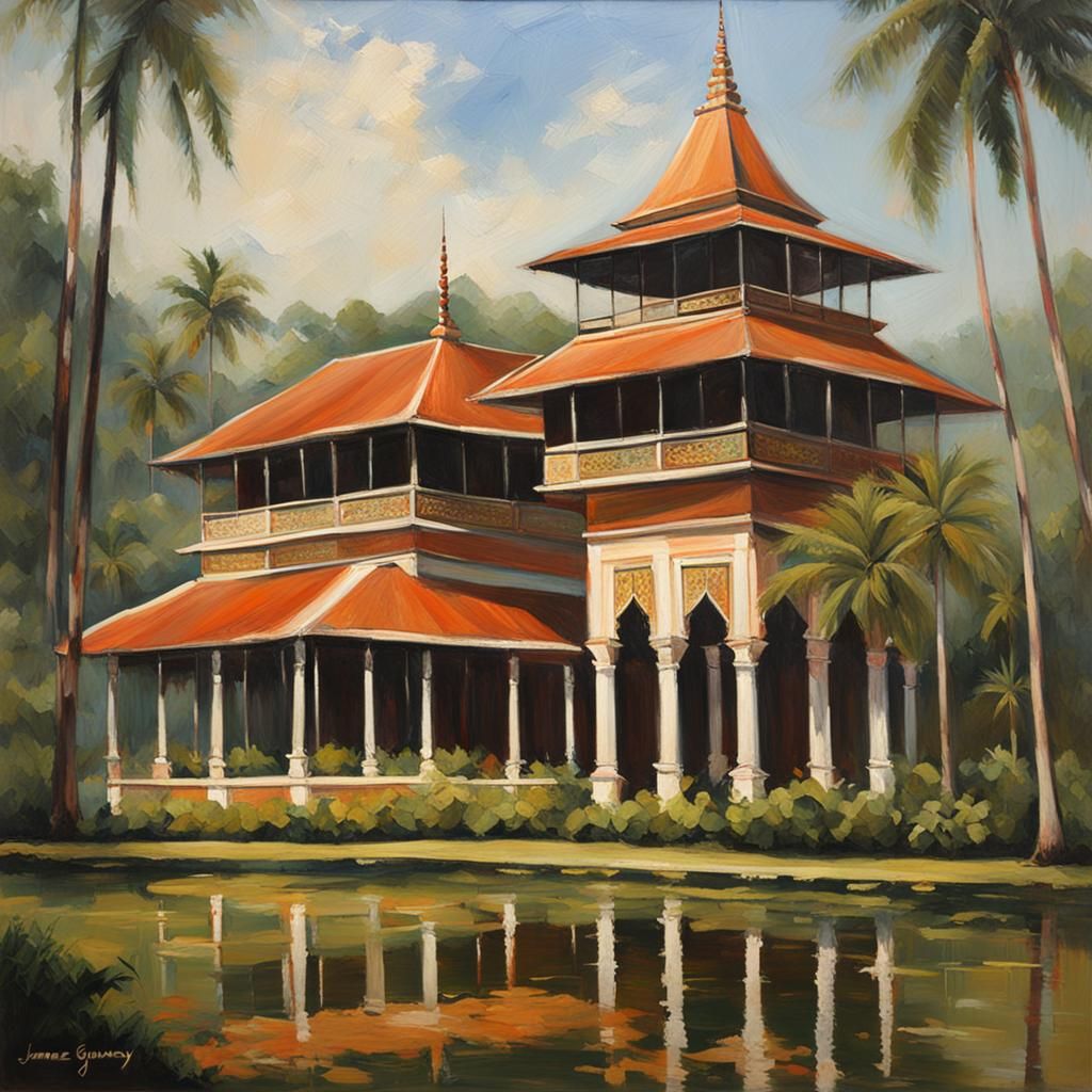 Majestic Malay Palace in Oil Painting Style