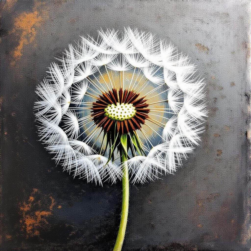 Textured Dandelion in Distressed Tactile Abstraction