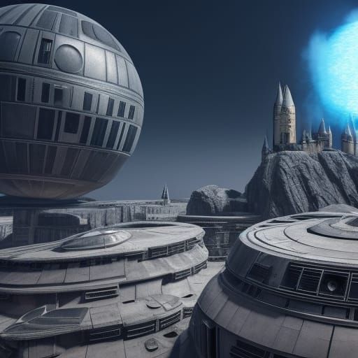 Death Star Attacks Hogwarts: Sci-Fi Cinematic Render