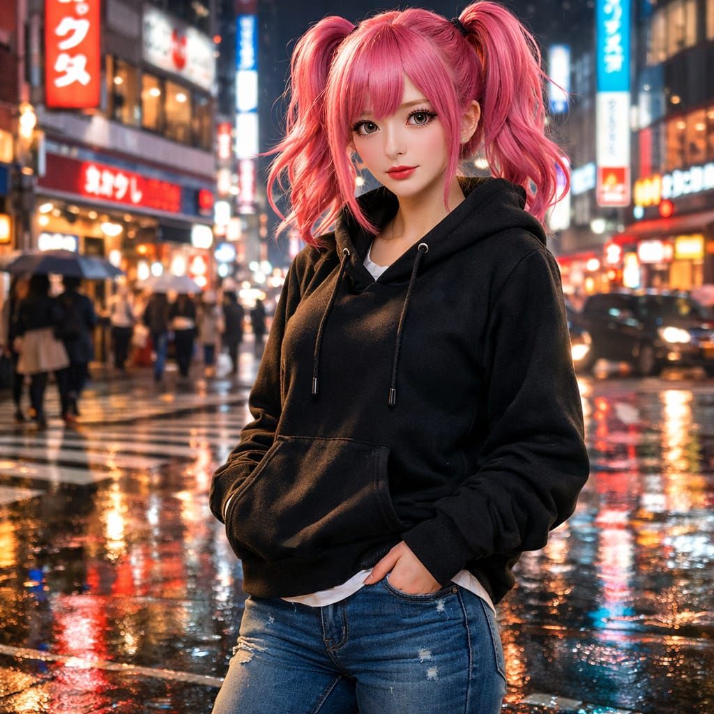Anime Girl in Tokyo at Night, Skysparxx Style