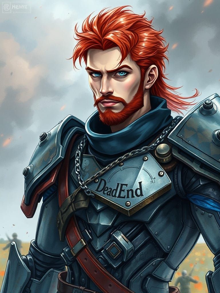 Cyberpunk Warrior in Stormy Battlefield