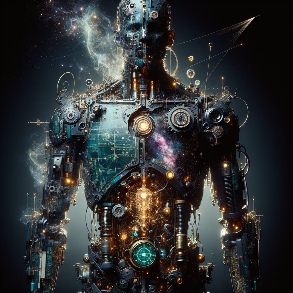 Grimdark Android Priest in Cyberpunk Steampunk Style