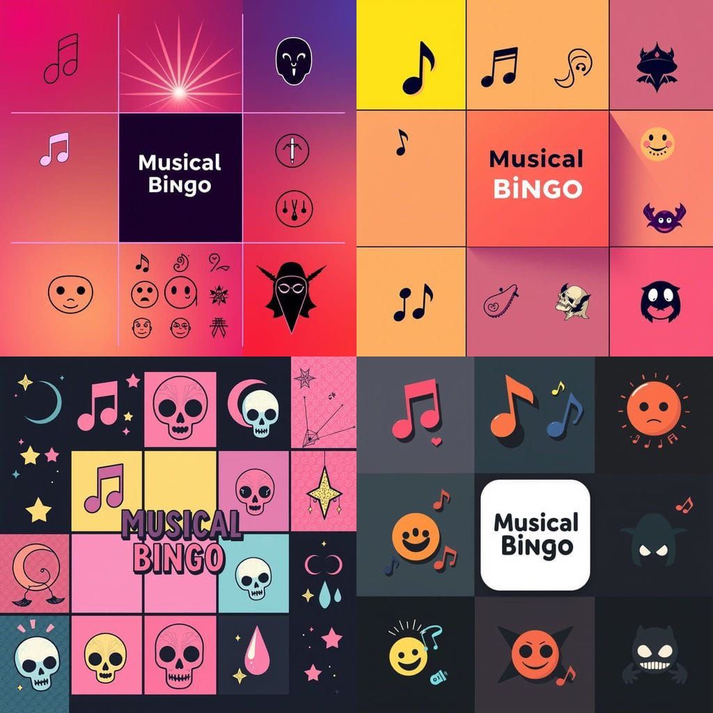 Minimalistic Musical Bingo Grid with Vibrant Contrast