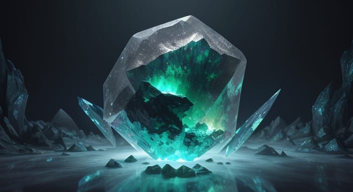 Glowing Gemstone in Dark Cavern - Hyperrealism