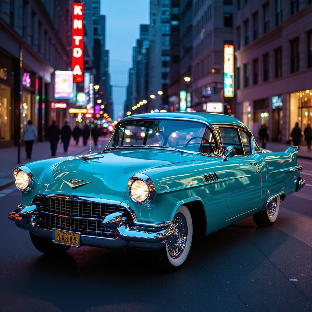 Futuristic Car with Chrome Details and Neon Lights