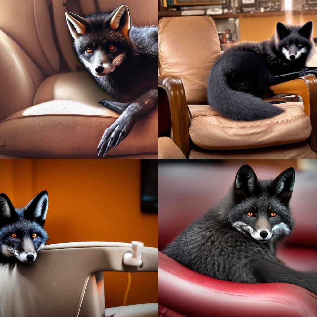 Hyperrealistic Black Fox in Gaming Chair