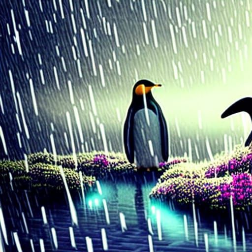 Penguin in Dreamland Temple, Trending on Artstation