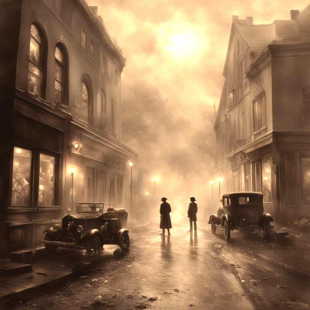 Gangster and Girlfriend in Moody Sepia Film Still