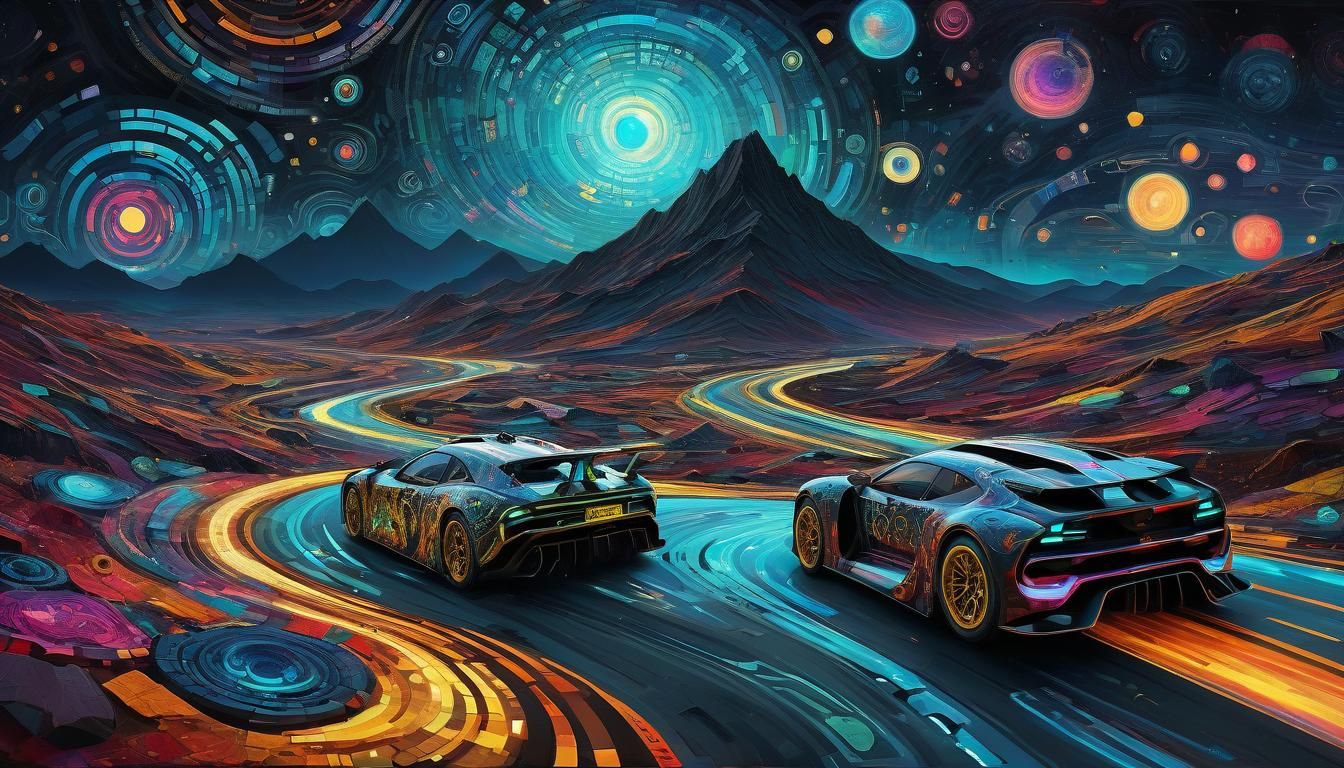 Cyberpunk Race Through Vortex, Klimt and Picasso Style