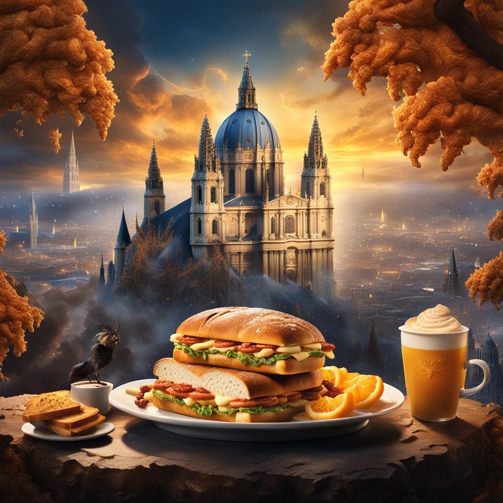 Mythical Creature with Schnitzelsemmel, Digital Matte Painti...