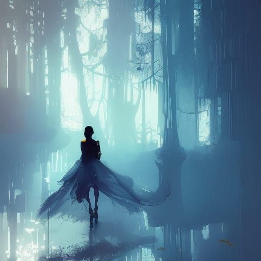 Fantasy Shadow Castle with Shadow People in Gothic Art Style