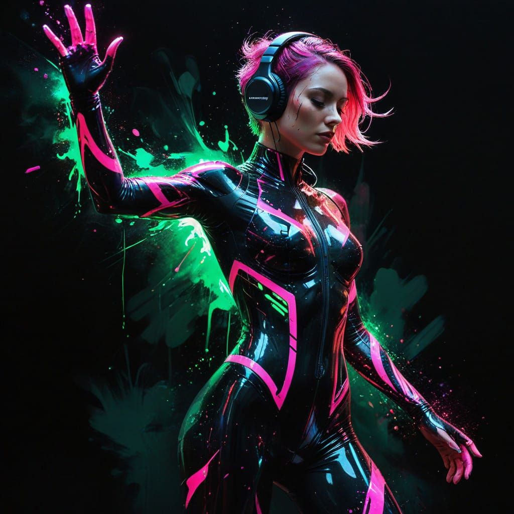 Glowing Futuristic Dancer in Neon Lights