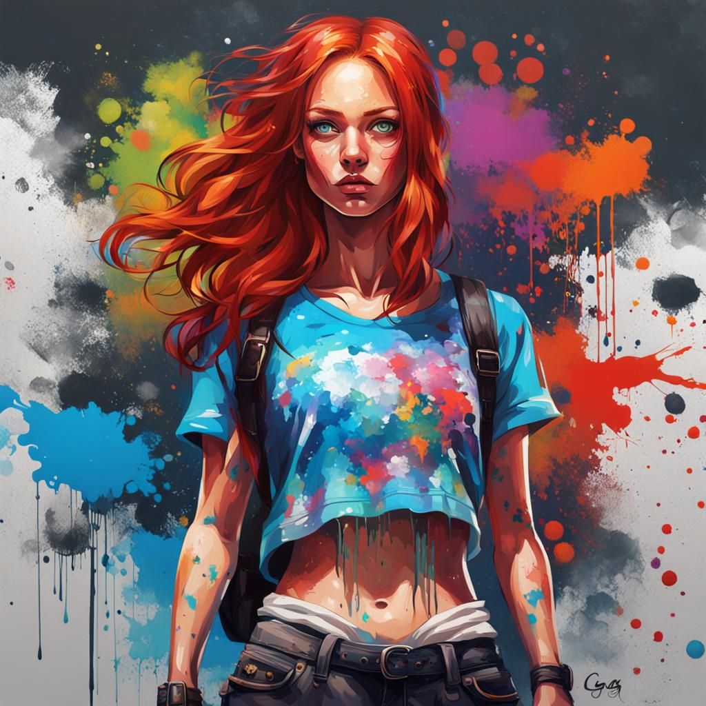 Gorgeous Graffiti Artist Girl with Red Hair