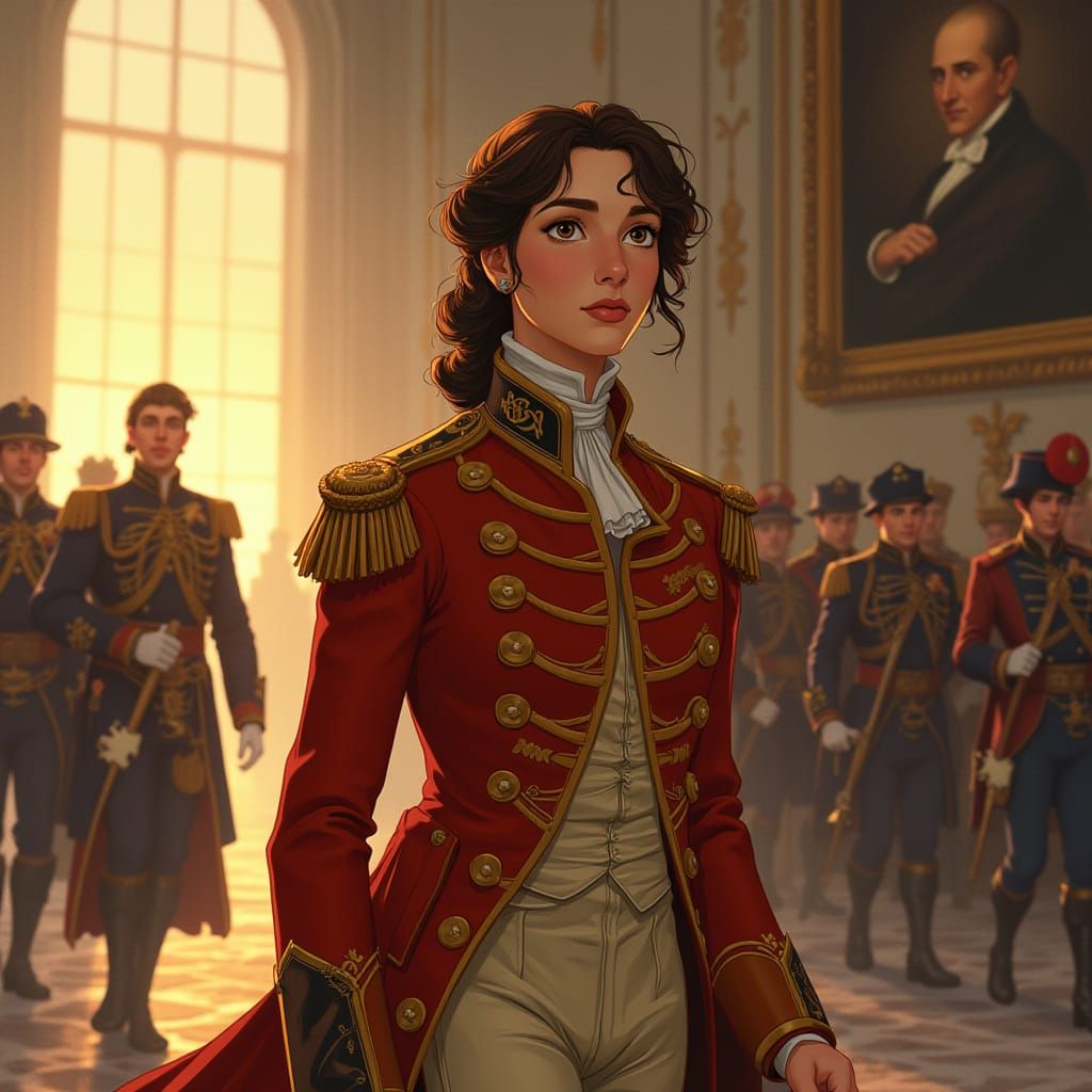 Young Catherine Leads Palace Guard in Regal Military Attire
