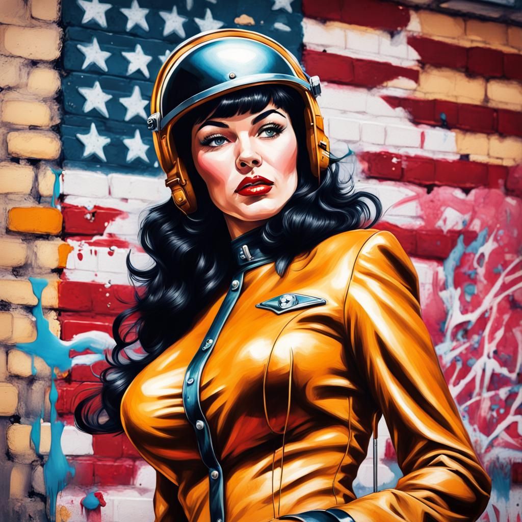 Bettie Page as Rocketeer in Graffiti Art