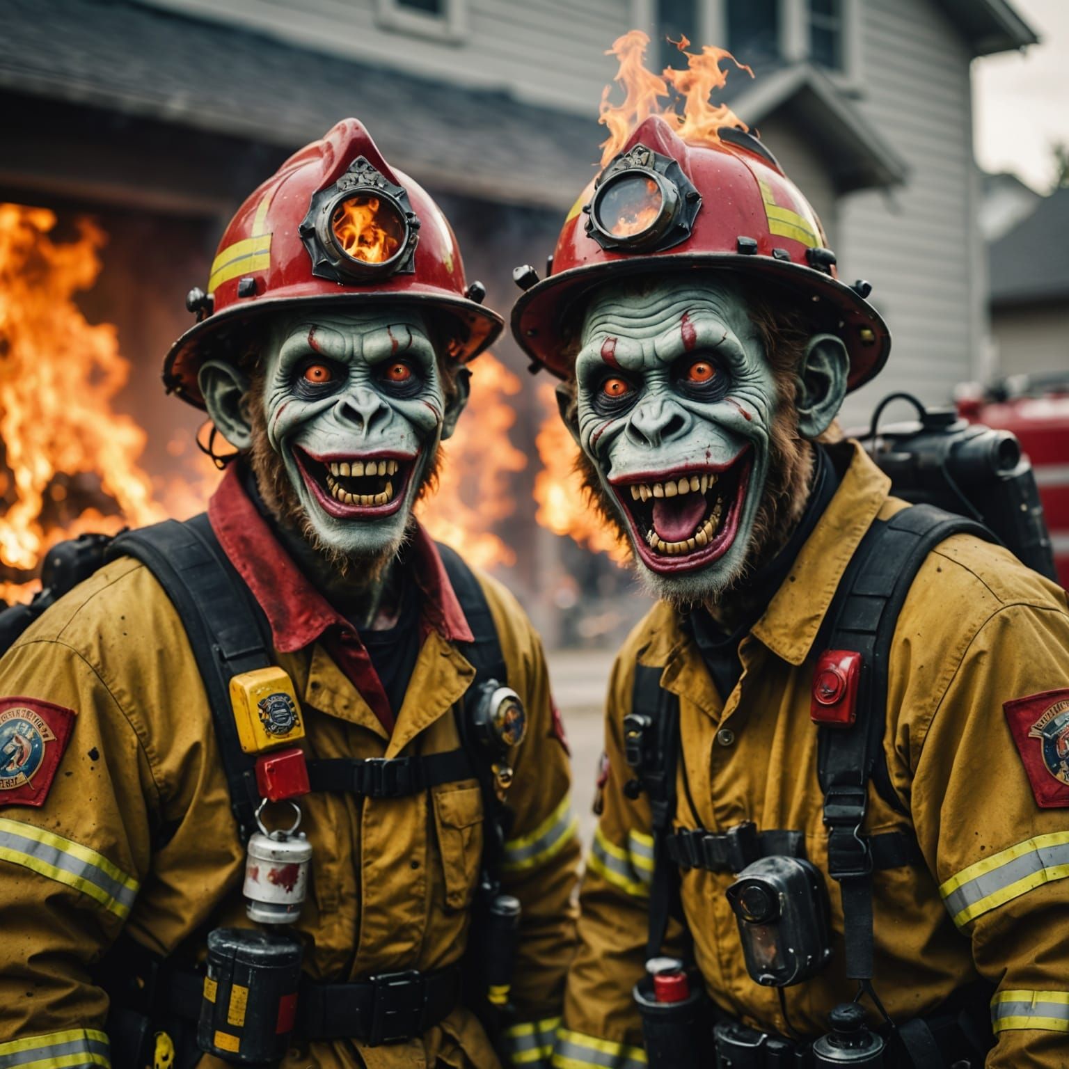Burning House Attacked by Fiery Apes in a Macabre Dance