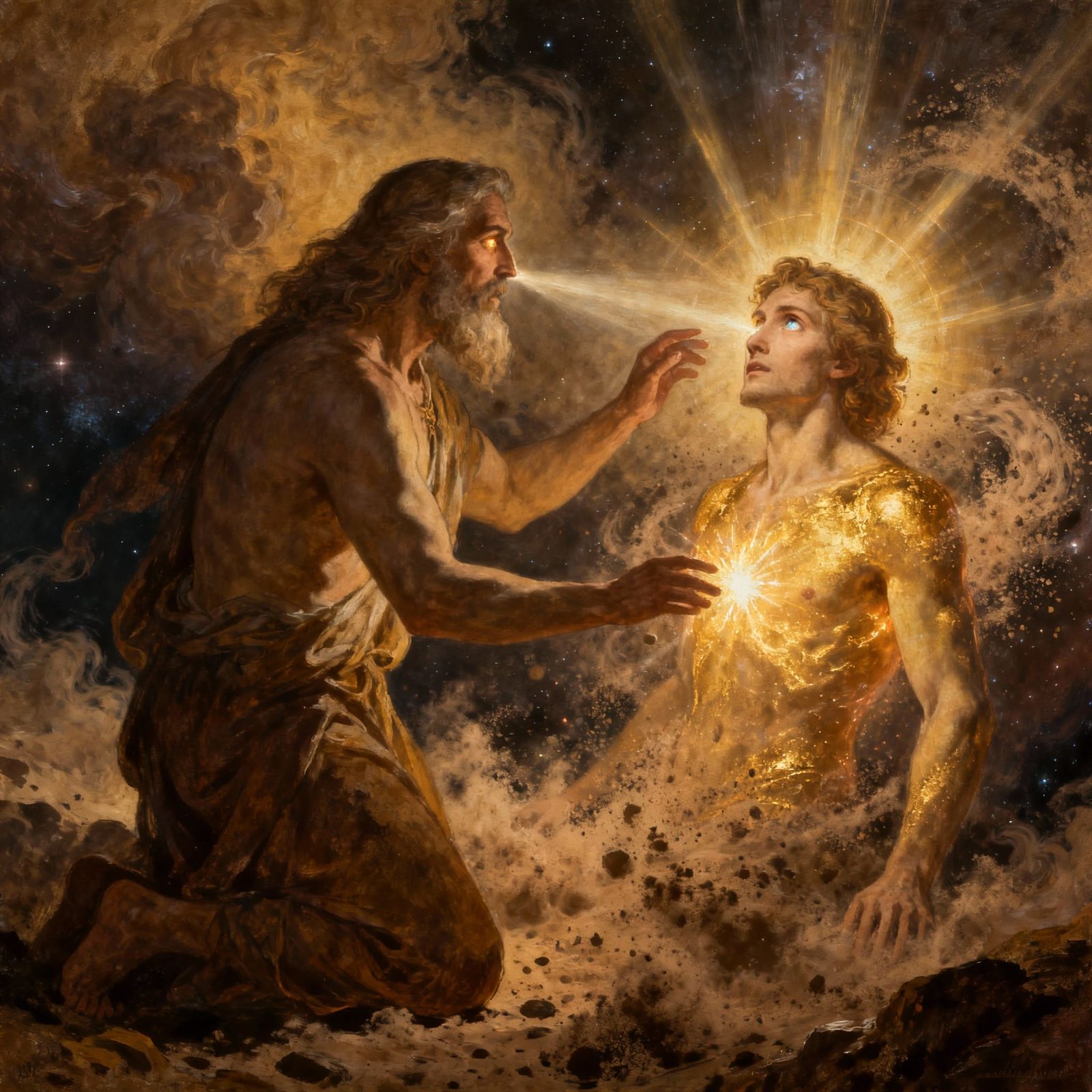 God Breathes Life Into Man, Divine Creation Art