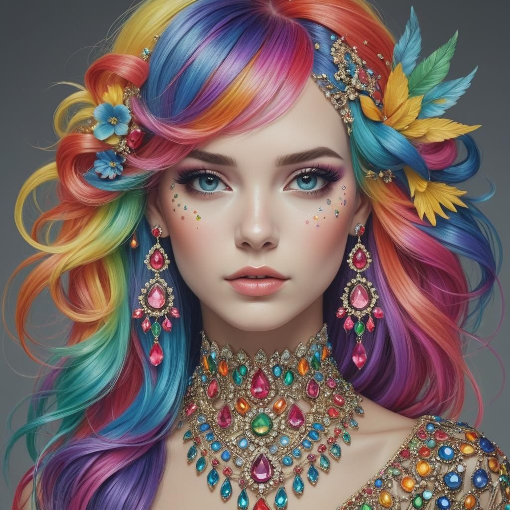 Stunning Woman with Multicolored Hair and Jewels