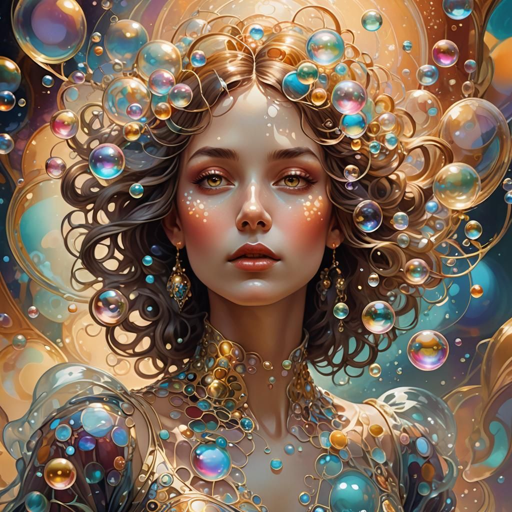 Iridescent Bubble Woman in Dreamscape, Digital Art