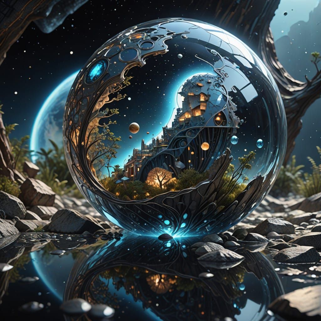 Celestial Planet with Intricate Patterns and Iridescent Shee...