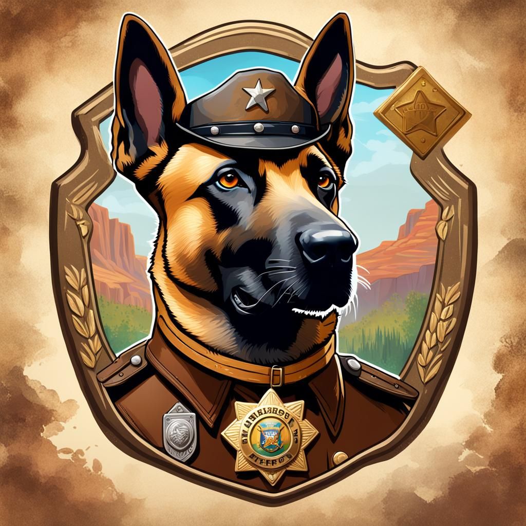 Sheriff Dog Portrait in Hyperrealistic Splash Art