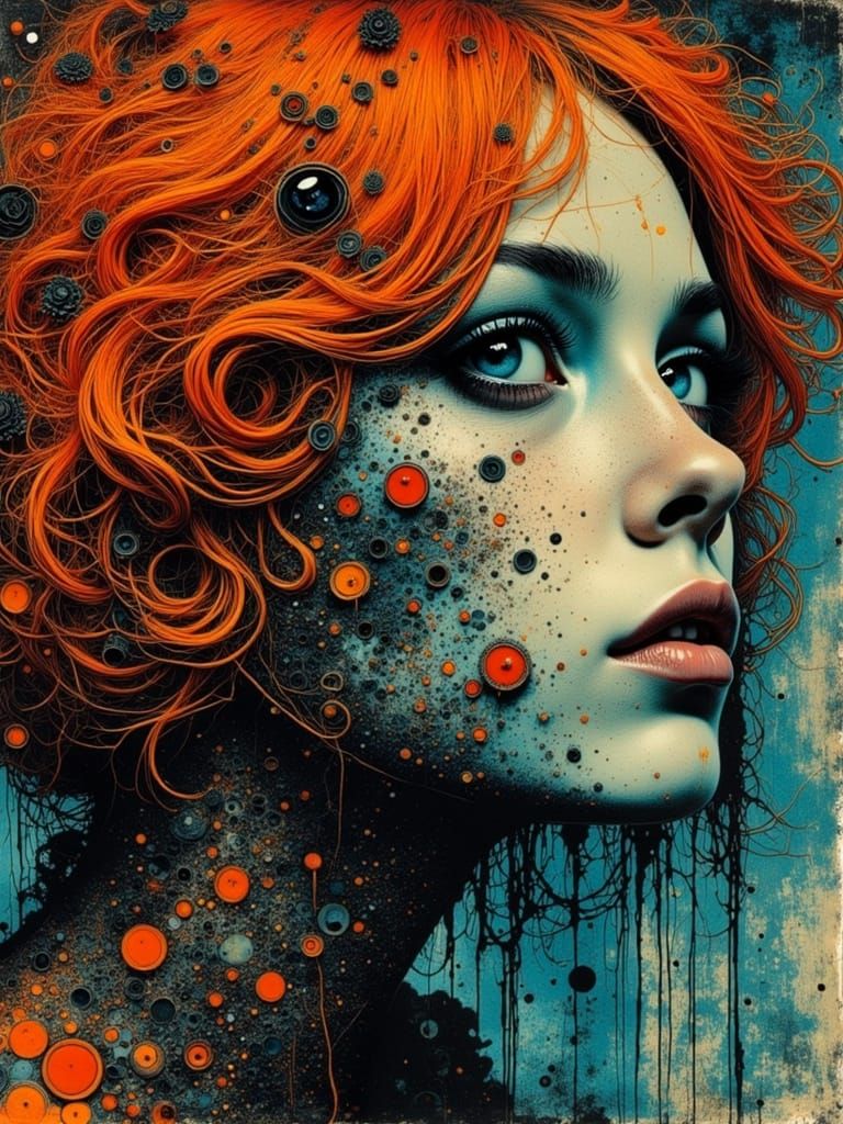 Gothic Surreal Portrait of a Woman with Orange Hair