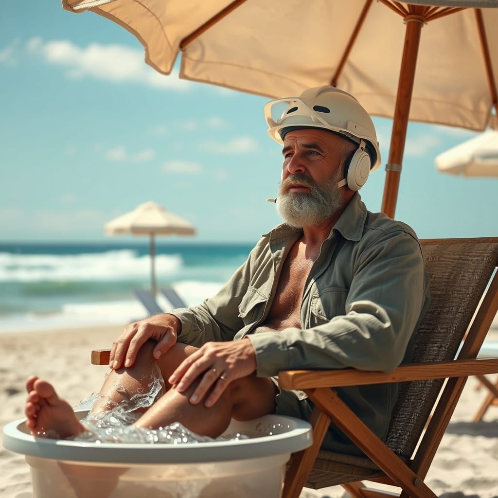 Sweaty Geologist Seeks Relief on Scorching Day