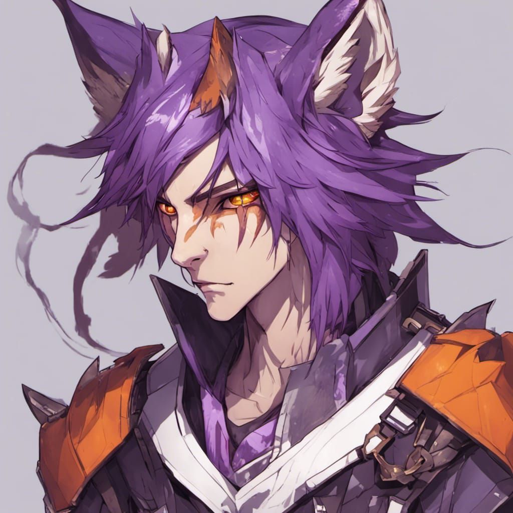 Kitsune Hybrid with Heterochromatic Eyes in Armor