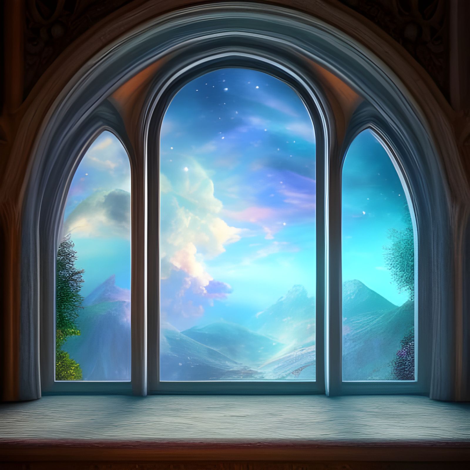 Heavenly View Through Magic Window in Digital Art
