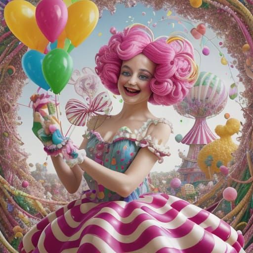Whimsical Clown in Vibrant Pop Surrealist Wonderland