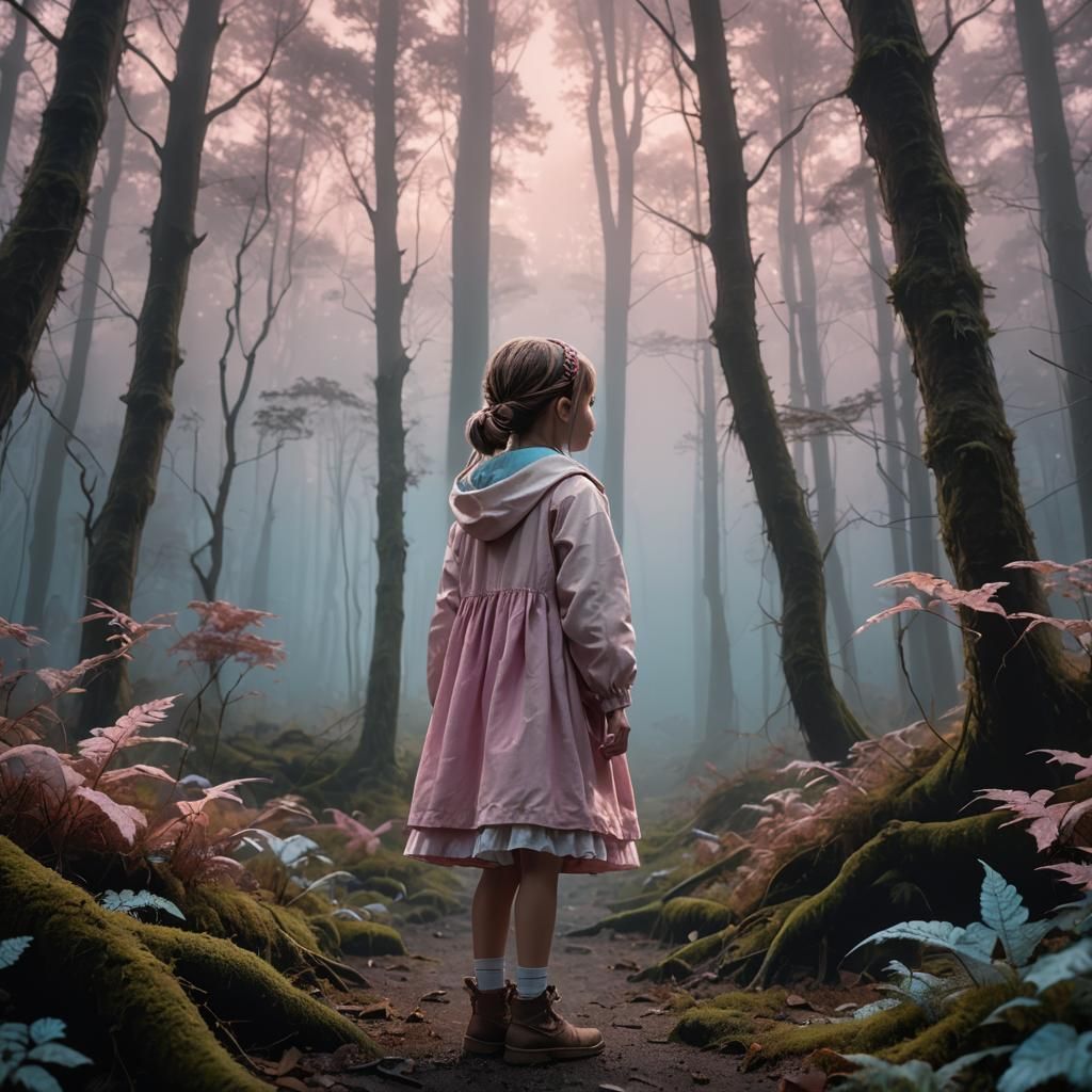 Girl in Foggy Forest: Fantasy Concept Art