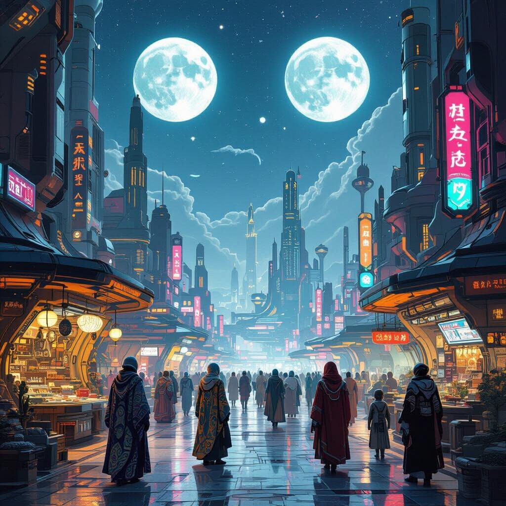 Alien Marketplace on Distant Planet in Futuristic Style