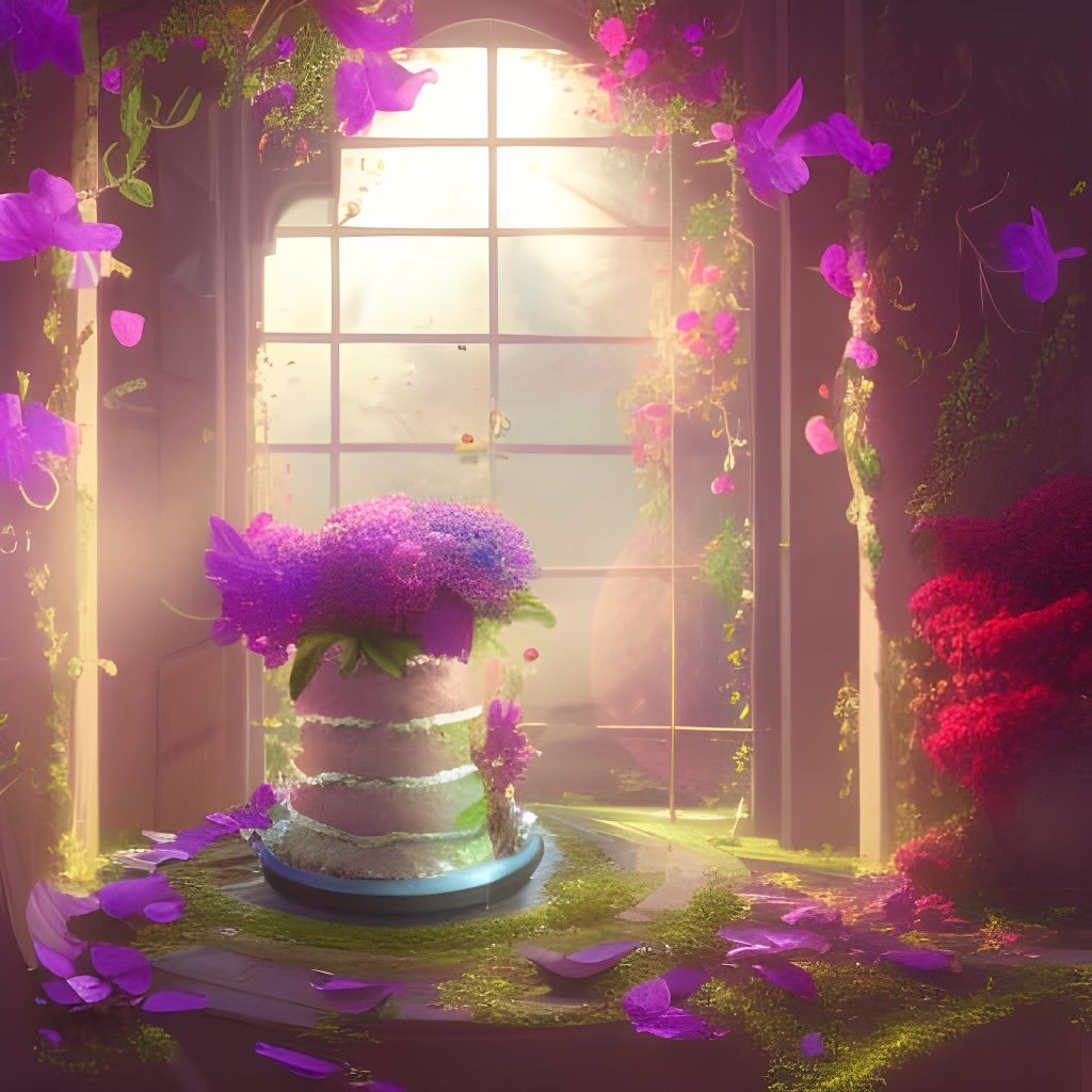 Elegant Chocolate Cake with Flowers in Detailed Matte Painti...