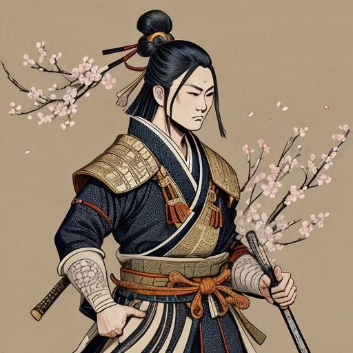 Samurai in Mountain Landscape in Ukiyo-e Style