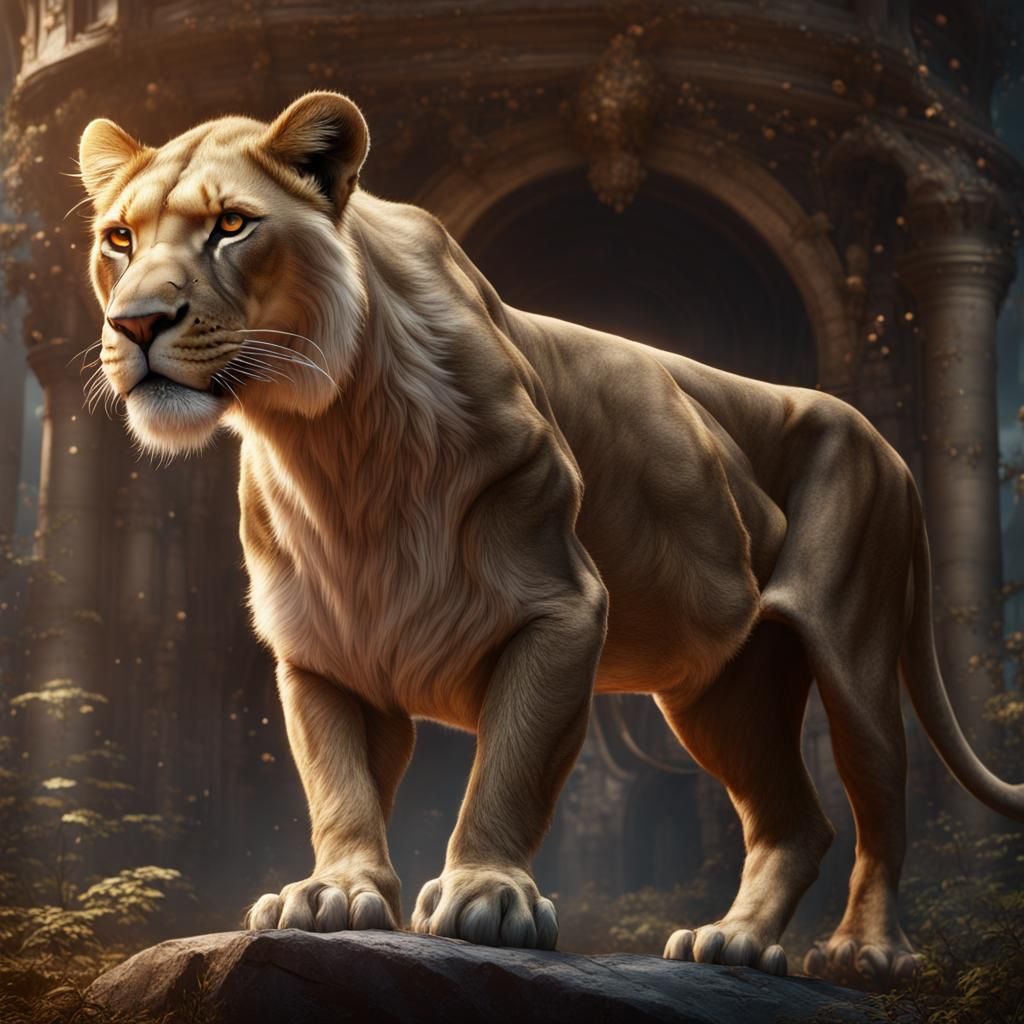 Detailed Lioness Matte Painting in Deep Color