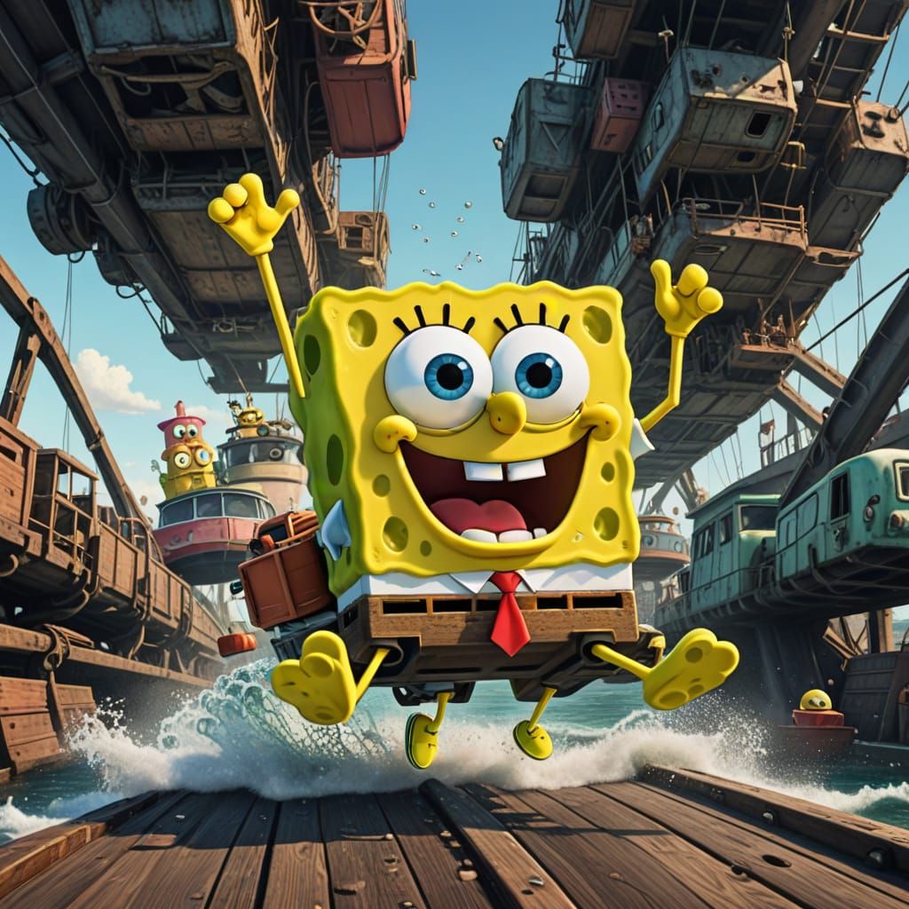 SpongeBob Cruises in a Futuristic Boat Car