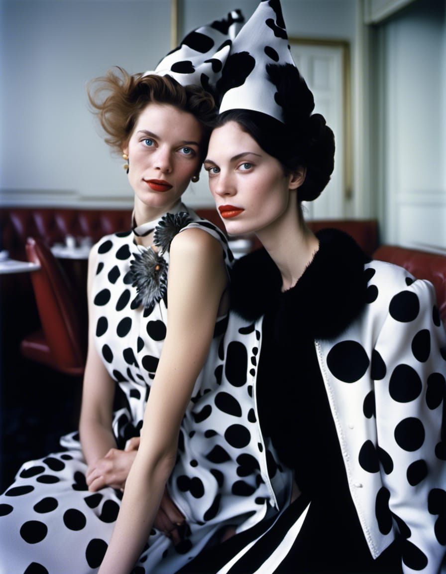 Modern Couture Women Enjoying Tea, Hyperreal Portrait