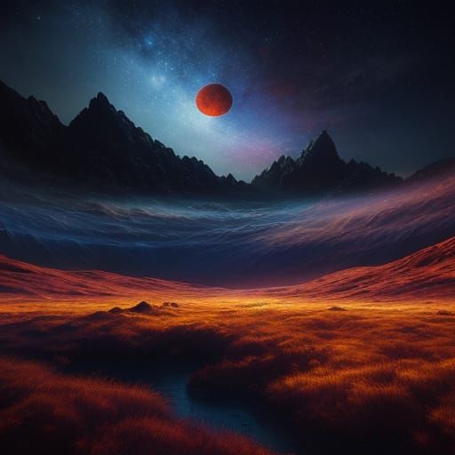 Ethereal Flight: Journey from Blood Moon to Stars