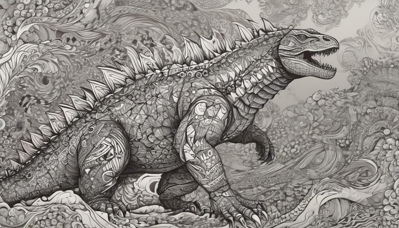 Zentangle Godzilla Fractal in Abstract 3D Shading